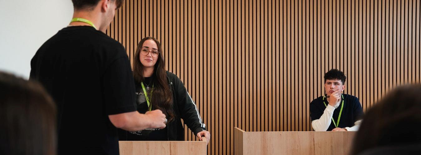 Students in mock courtroom