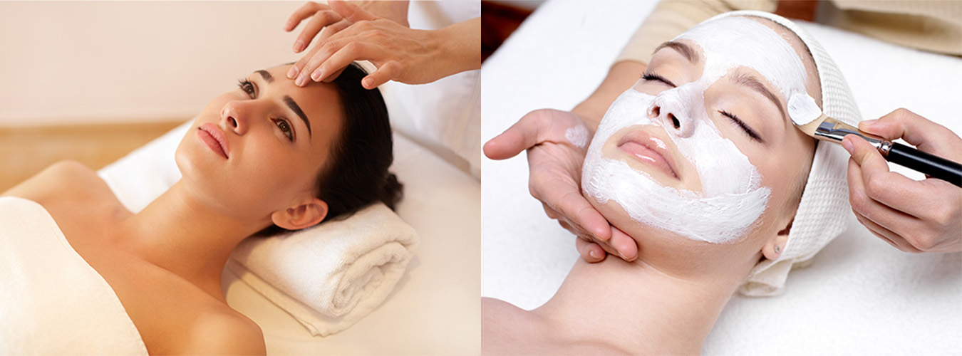 Person receiving head massage and person with face mask on