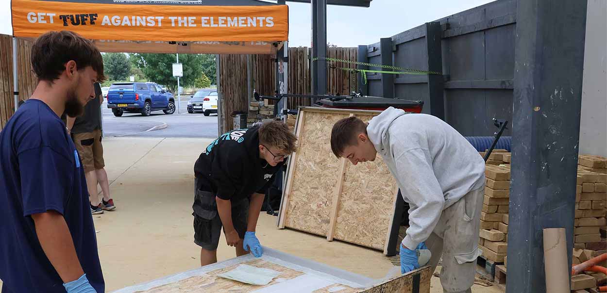 Carpentry students working outside