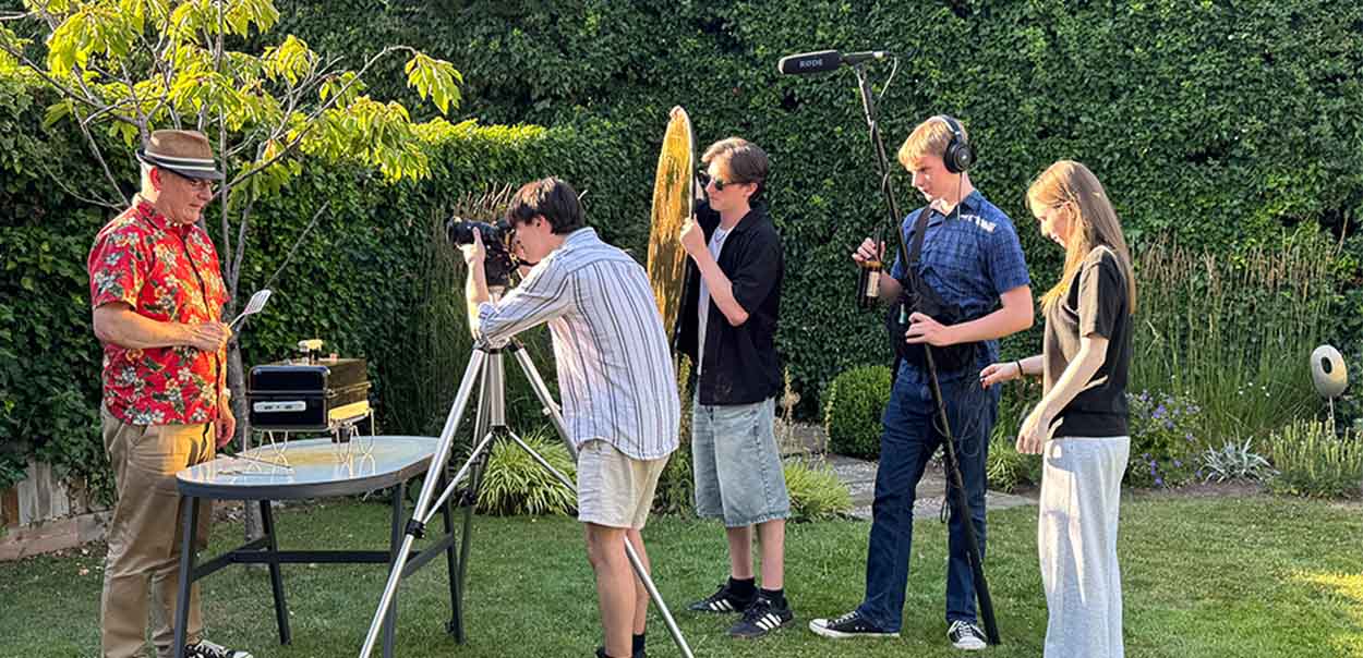 Students filming outside